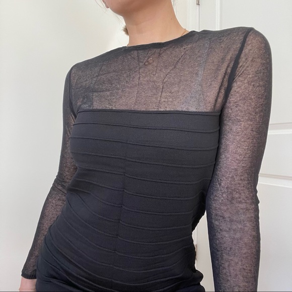 Zara Knit Mini Dress With Sheer Sleeves - Picture 7 of 11